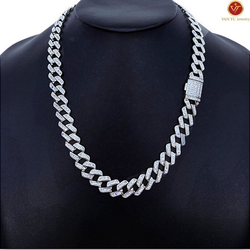 Dây chuyền cuban chất liệu bạc cao cấp (xi phủ vàng trắng 18k) 33800